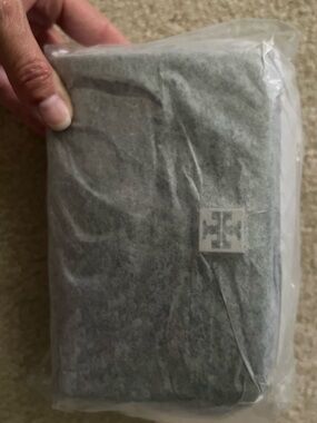 Tory Burch Gray Felt Wallet with Logo Plaque